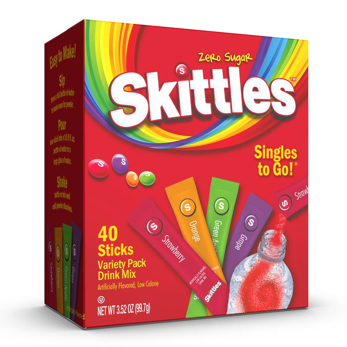 Skittles Variety Pack Sugar Free, On-The-Go, Caffeine Free, Powdered Drink Mix 40 ct