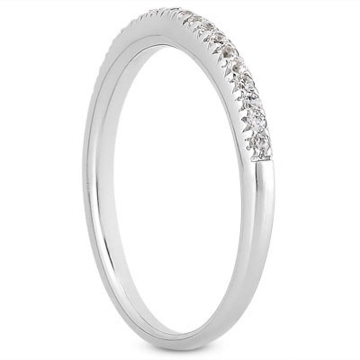 14k White Gold Fancy Engraved Pave Diamond Wedding Ring Band.