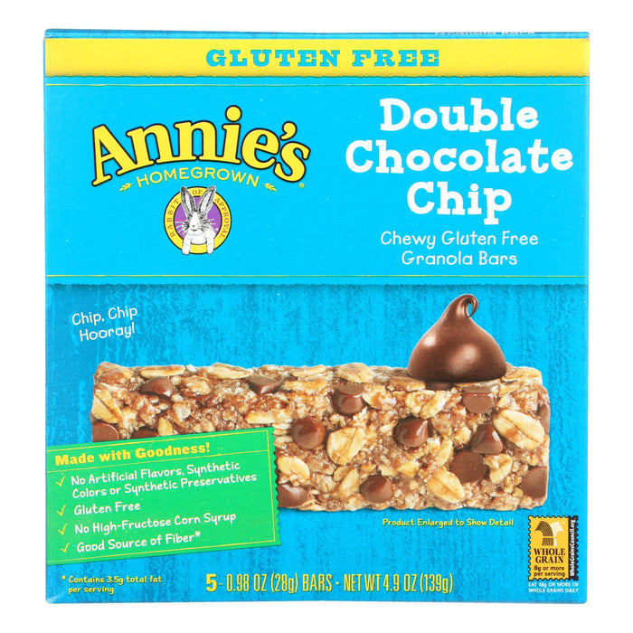 Annie's Homegrown Gluten Free Granola Bars Double Chocolate Chip -Case Of 12 - 4.9 Oz.