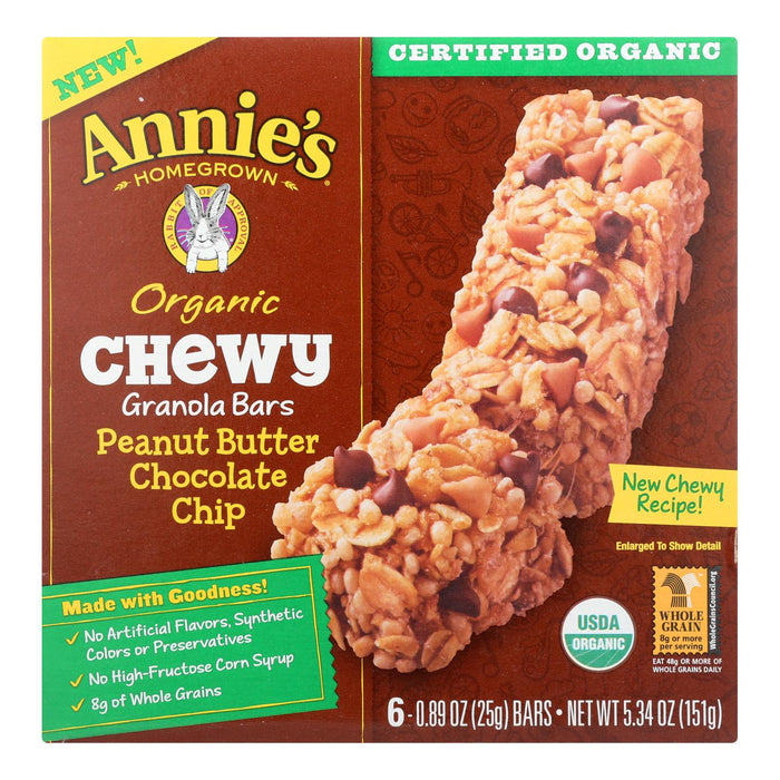 Annie's Homegrown Organic Chewy Granola Bars Peanut Butter Chocolate Chip -Case Of 12 - 5.34 Oz.