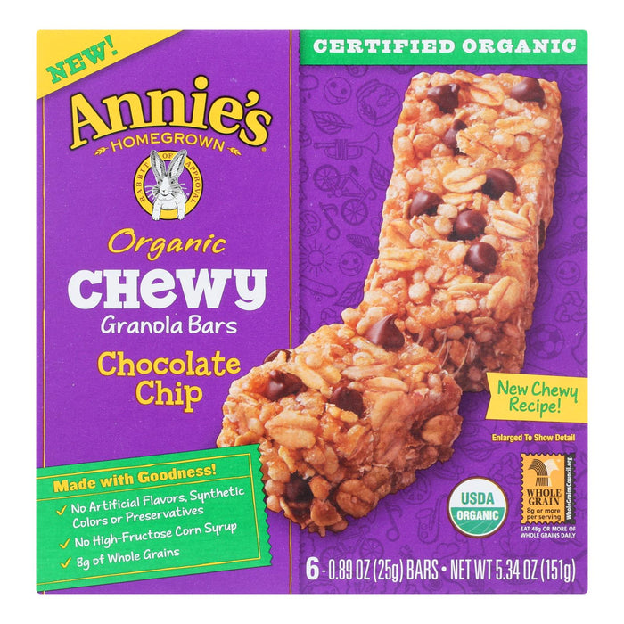 Annie's Homegrown Organic Chewy Granola Bars Chocolate Chip -Case Of 12 - 5.34 Oz.