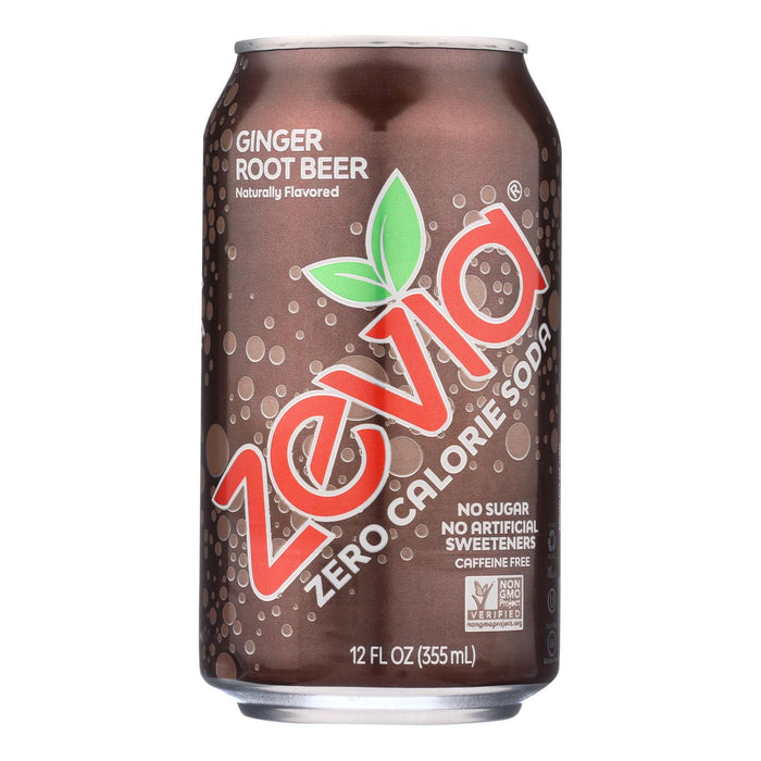 Zevia - Soda Ginger Root Beer Zero Calorie Can -Case Of 4-6/12 Fluid Ounces