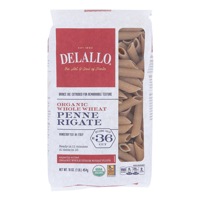 Delallo -Pasta Organic Penne Rigate Whole Wheat - Case Of 8-16 Ounces