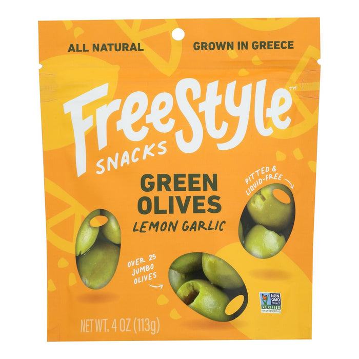 Freestyle Snacking -Olives Green Lemon Garlic - Case Of 6-4 Ounces