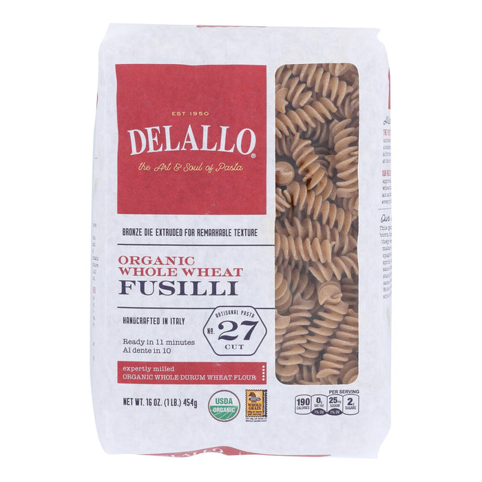 Delallo -Pasta Organic Fusilli Whole Wheat Number 27 - Case Of 8-16 Ounces