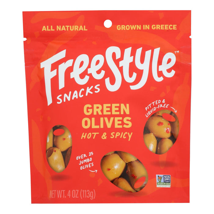 Freestyle Snacking -Olives Green Hot And Spicy - Case Of 6-4 Ounce