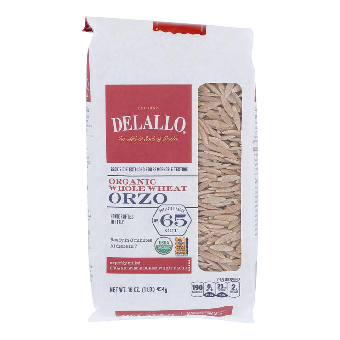 Delallo -Pasta Organic Orzo Whole Wheat Number 65 - Case Of 12-16 Ounces