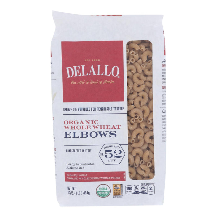 Delallo -Pasta Organic Elbows Whole Wheat #52 - Case Of 12-16 Ounces