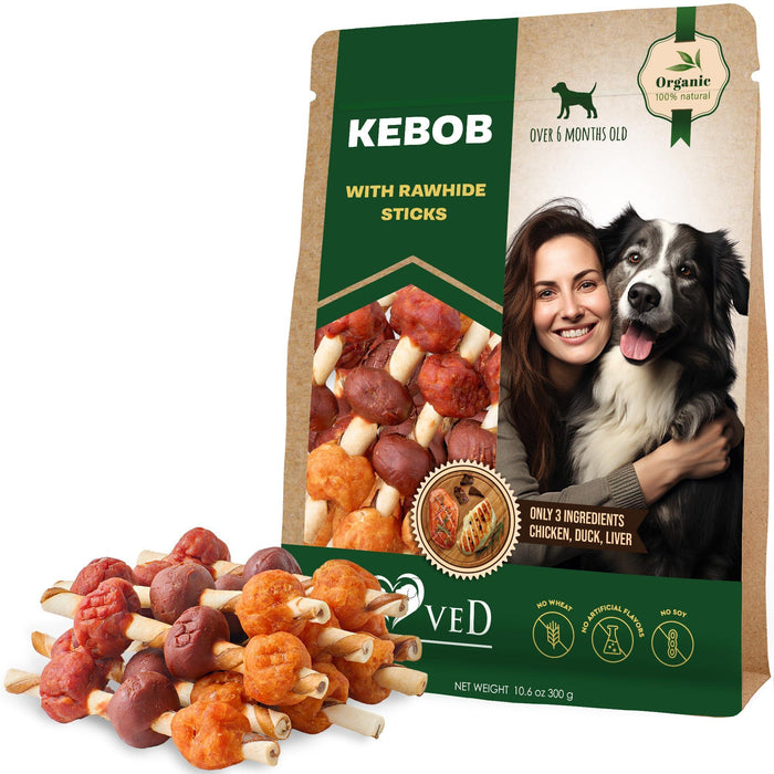 Kabobs Dog Rawhide Treats with Duck & Chicken Human Grade Meat  All Natural & Organic Dried Snacks   Grain Free Long Lasting Chews for Large & Small Dogs   Best Sticks for Training & Healthy Teeth