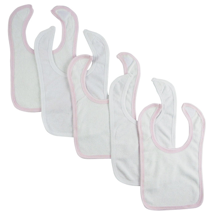 White Bib With Pink Trim And White Trim (pack Of 5).