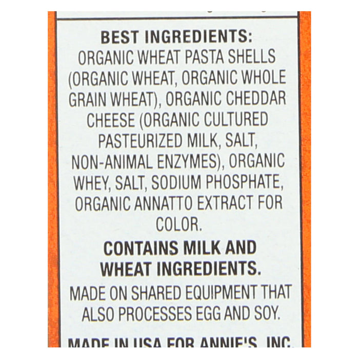 Annies Homegrown Macaroni And Cheese - Organic -Grass Fed - Shells And Real Aged Cheddar - 6 Oz - Case Of 12