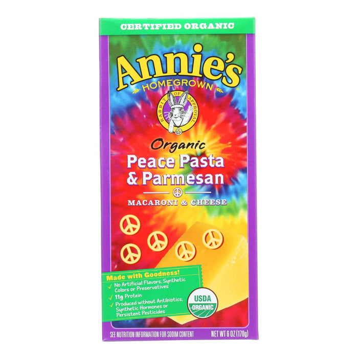 Annies Homegrown Macaroni And Cheese -Organic - Peace Pasta And Parmesan - 6 Oz - Case Of 12