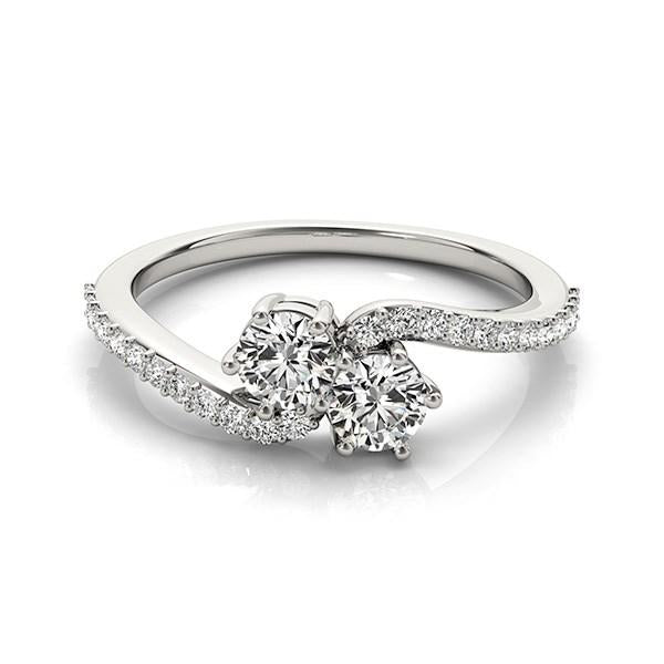 Curved Band Two Stone Diamond Ring in 14k White Gold (3/4 cttw).