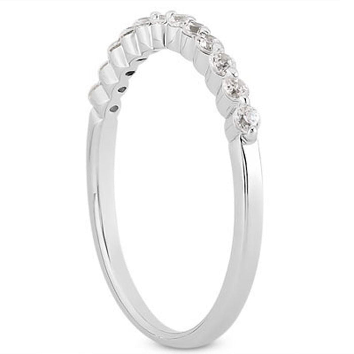 14k White Gold Floating Diamond Single Shared Prong Wedding Ring Band.