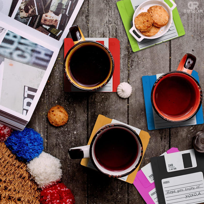 6 PCS Silicone Floppy Disk Coaster For Tables, Drink Coasters for Tabletop Protection - Cheerful Funny Coasters Suitable