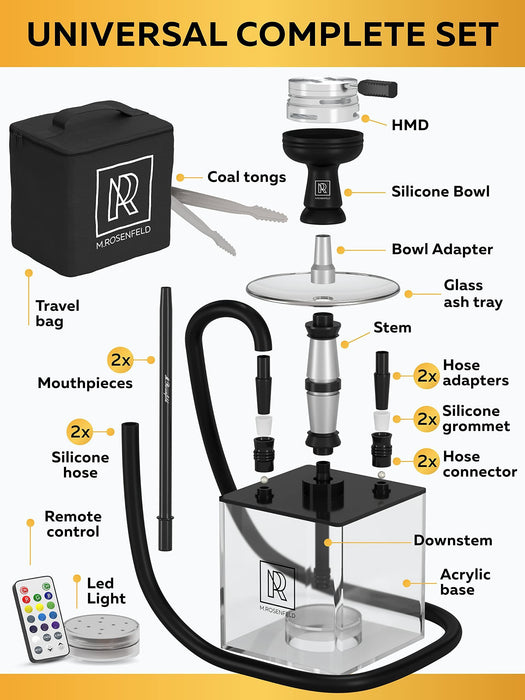 Hookah 2 Hose Hookah Set   YADO Square Hookah To Go with Hookah Charcoal Holder Heat Management Device and Black Silicone Hookah Bowl Set and Bag for Shisha Portable Hookah Set with Everything