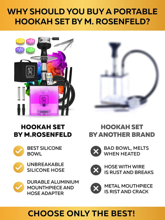Hookah 2 Hose Hookah Set   YADO Square Hookah To Go with Hookah Charcoal Holder Heat Management Device and Black Silicone Hookah Bowl Set and Bag for Shisha Portable Hookah Set with Everything