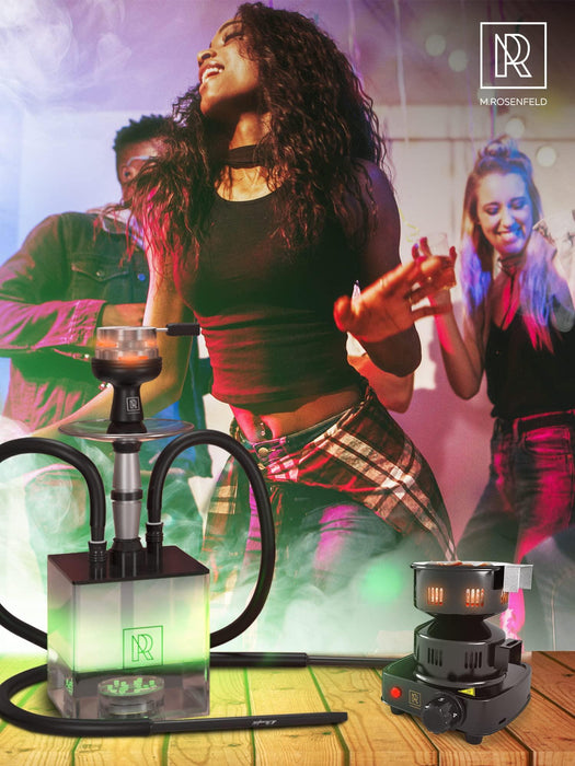 Hookah 2 Hose Hookah Set   YADO Square Hookah To Go with Hookah Charcoal Holder Heat Management Device and Black Silicone Hookah Bowl Set and Bag for Shisha Portable Hookah Set with Everything