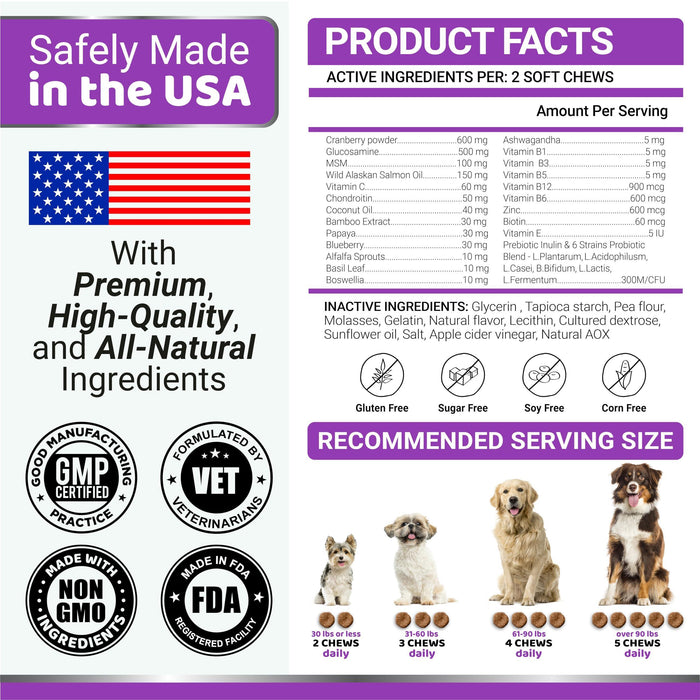 Dog- Multivitamin Chewable with Glucosamine   Dog Vitamins and Supplements   170 Treats   Senior & Puppy Multivitamin for Dogs   Hip & Joint Support   Immune Health Skin Heart Digestion Probiotics