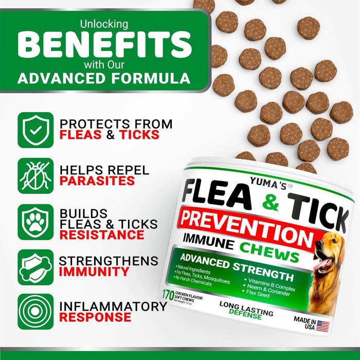 Flea and Tick Prevention for Dogs Chewables  170 Treats   Natural Dog Flea and Tick Treatment Chewable   Flea and Tick Chews for Dogs   Soft Oral Flea Pills for Dogs   All Breeds & Ages   Made in USA