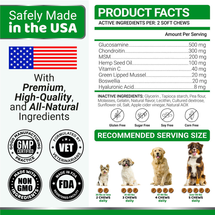 YUMA'S Dog Joint Comfort  Soft Hip and Joint Chews   Glucosamine Chondroitin Supplement   MSM   All Ages