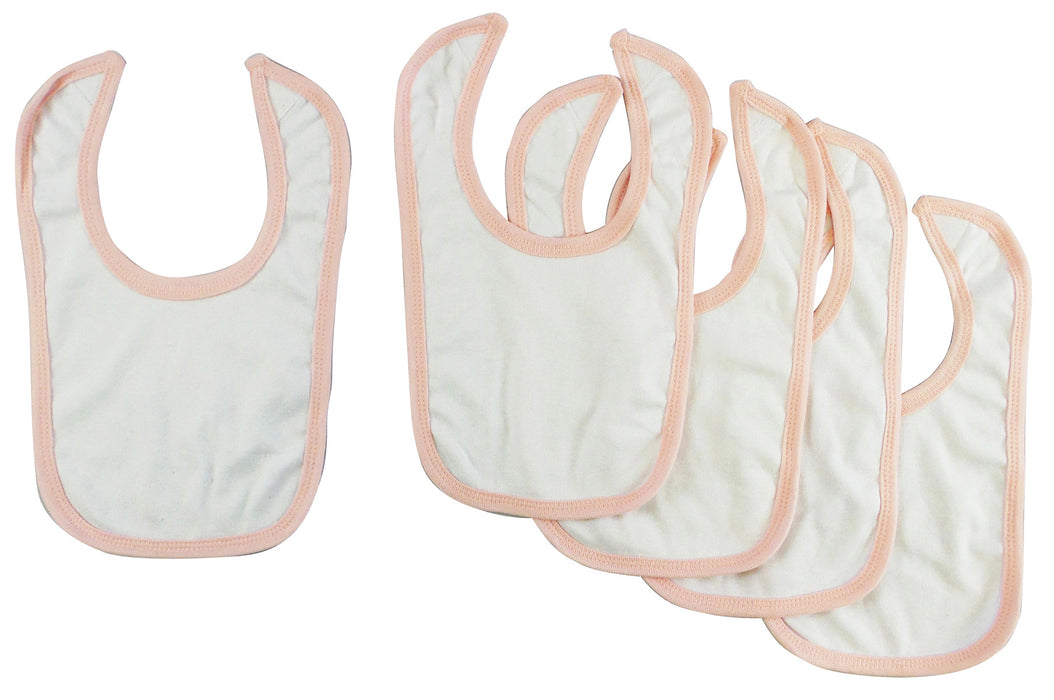 White Interlock Bib Pink Binding (pack Of 5).