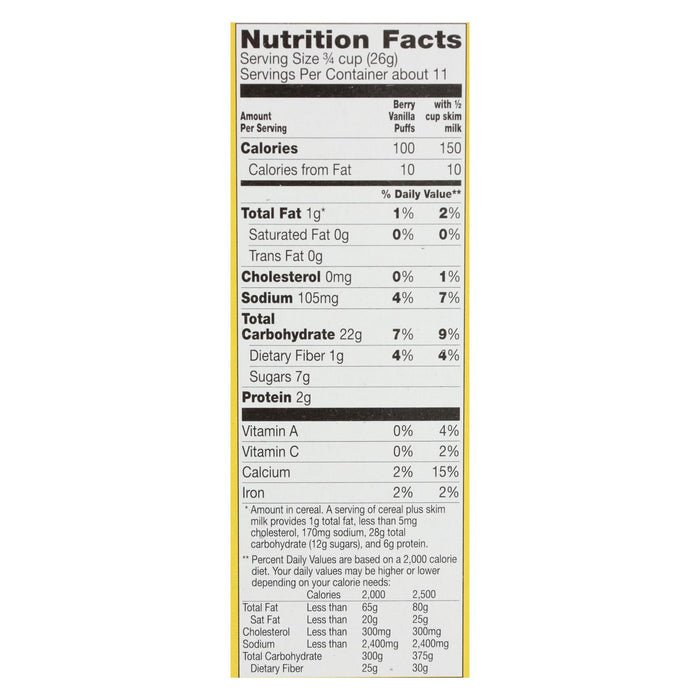 Cascadian Farm Cereal - Organic - Berry Vanilla Puff - 10.25 Oz - Case Of 12.