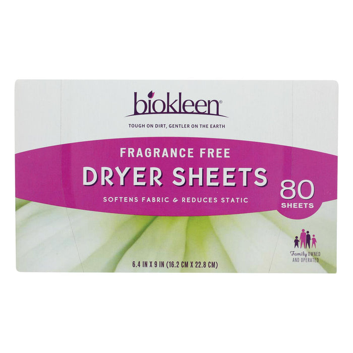 Biokleen - Dryer Sheets Free & Clear -Case Of 6 - 80 Ct