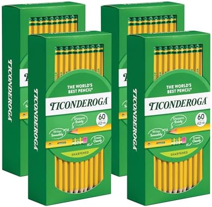 Ticonderoga Wood-Cased Pencils, Pre-Sharpened, 2 HB Soft, Yellow, 30 Ct