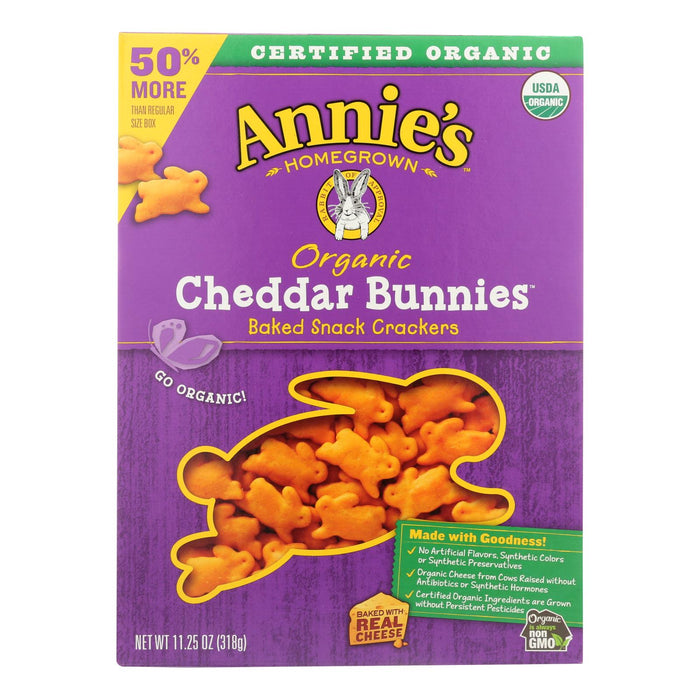 Annie's Homegrown Organic Bunnies Crackers -Cheddar - Case Of 6 - 11.25 Oz