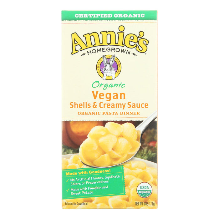 Annie's Homegrown Organic Vegan Shells And Creamy Sauce Pasta Dinner -Case Of 12 - 6 Oz.