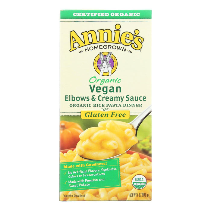 Annie's Homegrown Organic Gluten Free Vegan Elbows And Creamy Sauce Rice Pasta Dinner -Case Of 12 - 6 Oz.