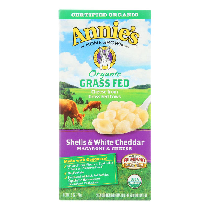 Annies Homegrown Macaroni And Cheese -Organic - Grass Fed - Shells And White Cheddar - 6 Oz - Case Of 12