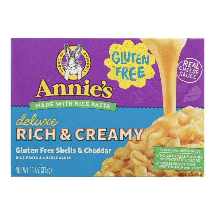 Annies Homegrown Rice Pasta Dinner -Creamy Deluxe - Rice Pasta And Extra Cheesy Cheddar Sauce - Gluten Free - 11 Oz - Case Of 12