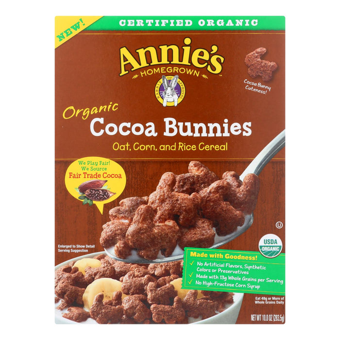 Annie's Homegrown Organic Cocoa Bunnies Oat With Corn And Rice Cereal -Case Of 10 - 10 Oz.