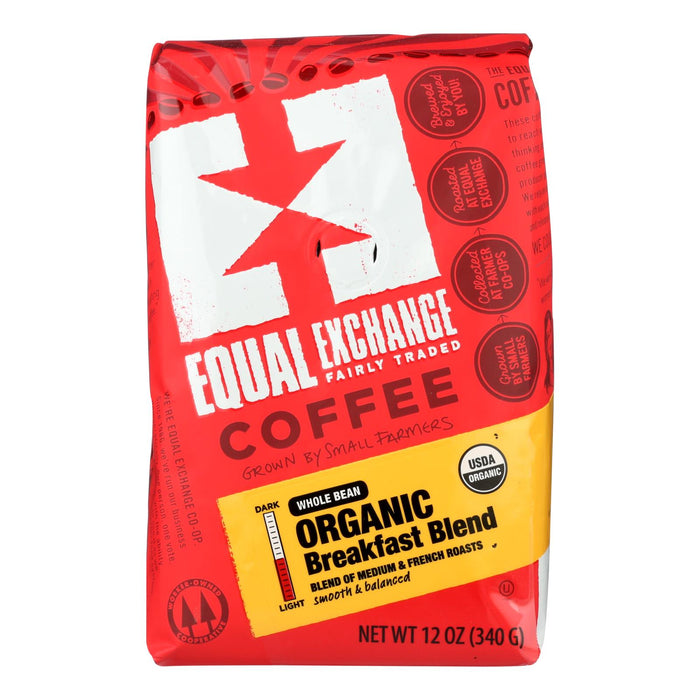 Equal Exchange Organic Whole Bean Coffee - Breakfast Blend - Case Of 6 - 12 Oz.