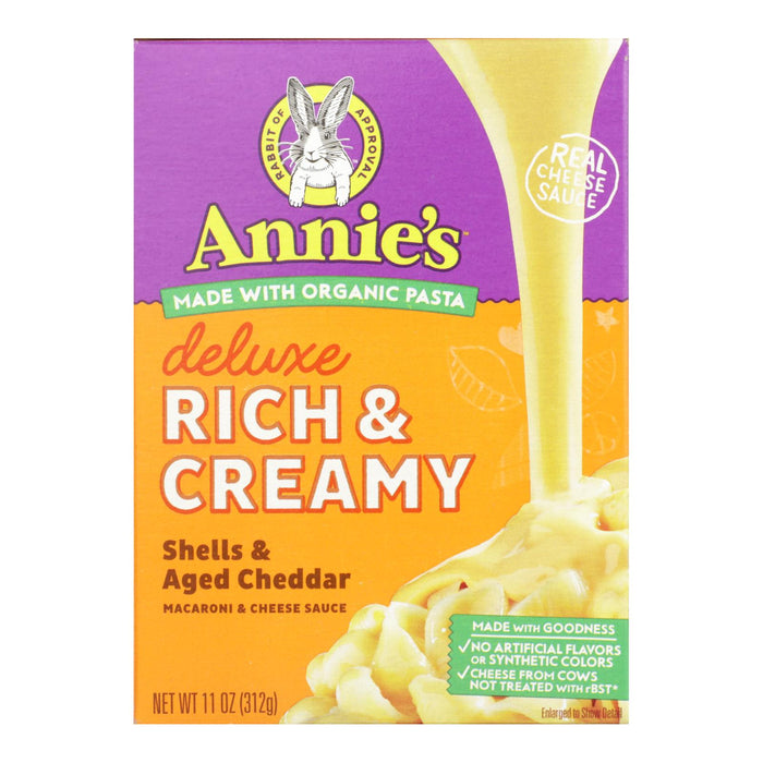 Annies Homegrown Macaroni Dinner -Creamy Deluxe - Shells And Real Aged Cheddar Sauce - 11 Oz - Case Of 12