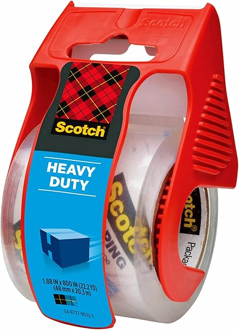 Scotch Heavy Duty Packaging Tape with Dispenser, Clear, 1.88" x 19.4 yd, 1 Roll (142-700-H)