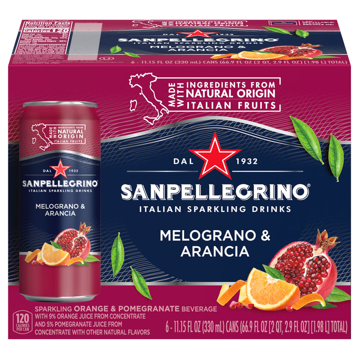 Sanpellegrino Italian Sparkling Drink Melograno and Arancia, 11.15 Fl Oz Cans , 6 Pack