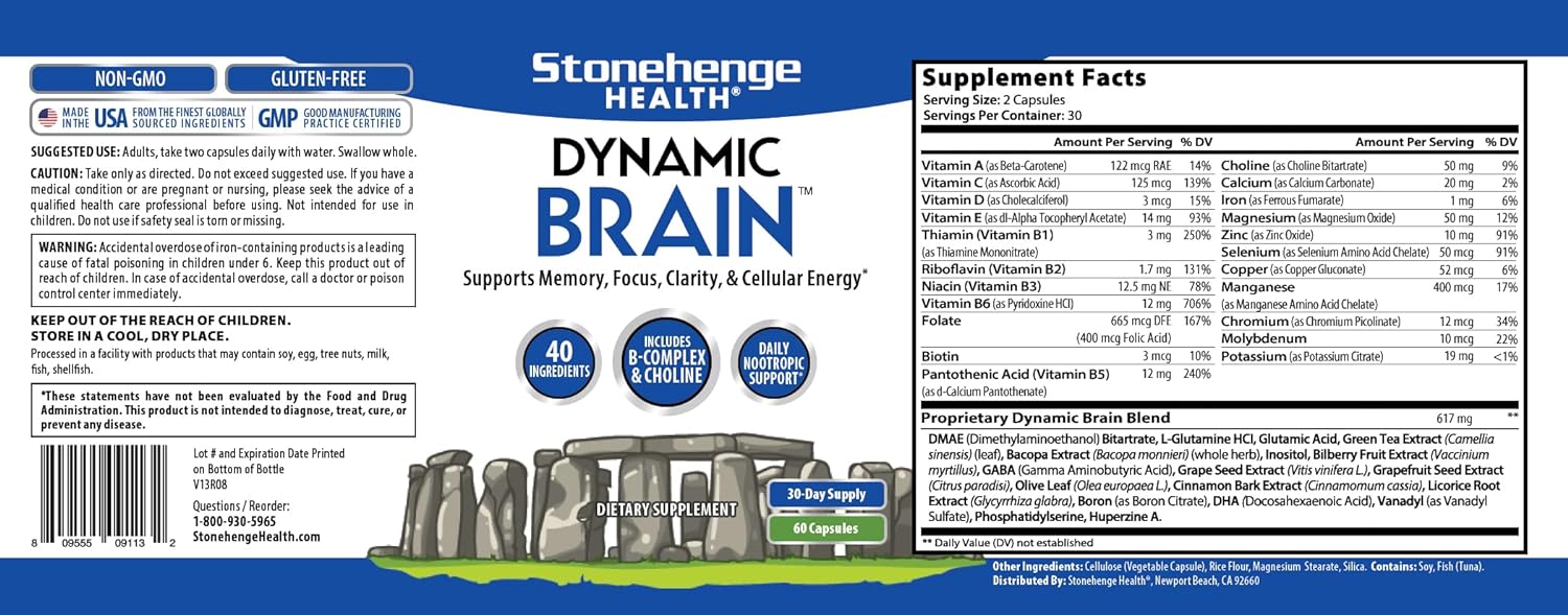 Stonehenge Health Dynamic Brain Supplement  Nootropic -  60 capsules