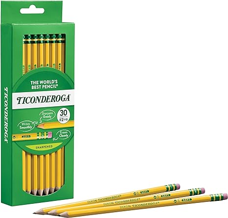 Ticonderoga Wood-Cased Pencils, Pre-Sharpened, 2 HB Soft, Yellow, 30 Ct