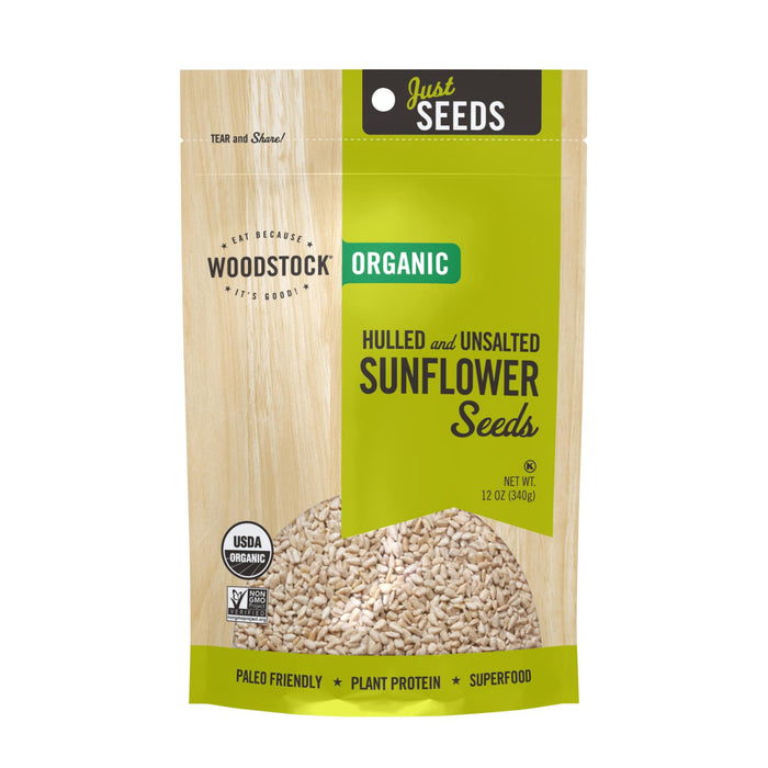 Woodstock Organic Hulled And Unsalted Sunflower Seeds - Case Of 8 - 12 Oz.