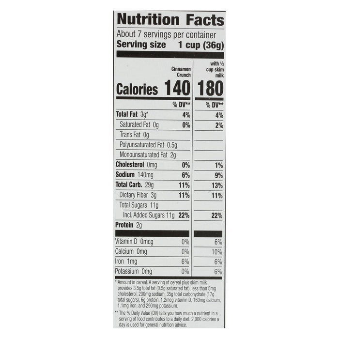 Cascadian Farm Organic Cereal - Cinnamon Crunch - Case Of 10 - 9.2 Oz.