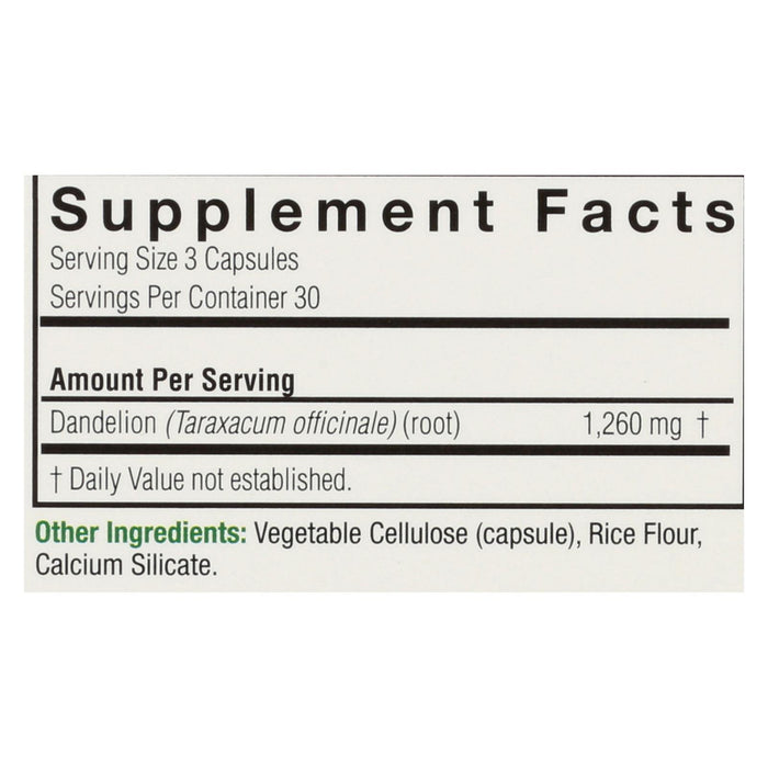 Nature's Answer - Dandelion Root - 90 Vegetarian Capsules.