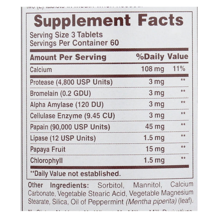 American Health - Super Papaya Enzyme Plus Chewable - 180 Chewable Tablets.