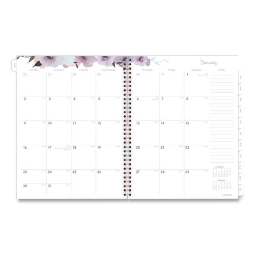 Mina Weekly/monthly Planner, Floral Artwork,11 X 8.5, White/violet/peach Cover, 12-month (jan To Dec): 2025