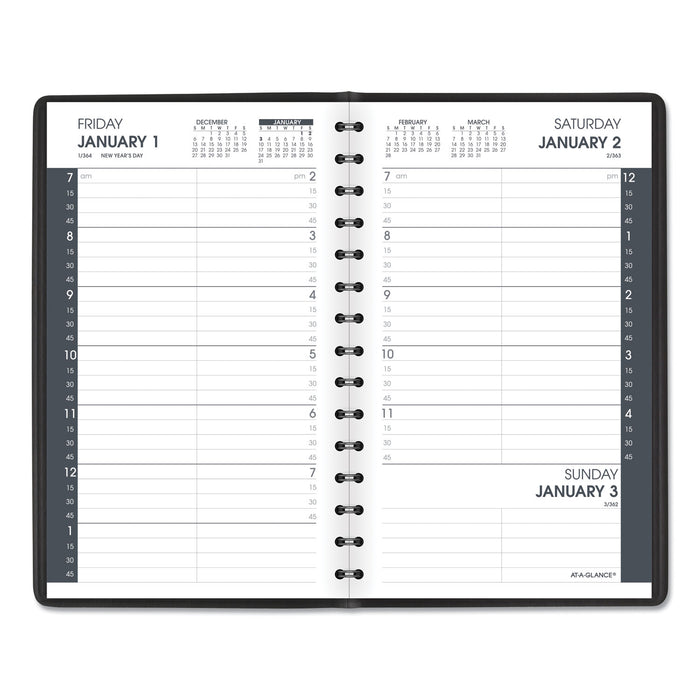 Daily Appointment Book With 15-minute Appointments, One Day/page: Mon To Sun, 8 X 5, Black Cover, 12-month (jan To Dec): 2025.