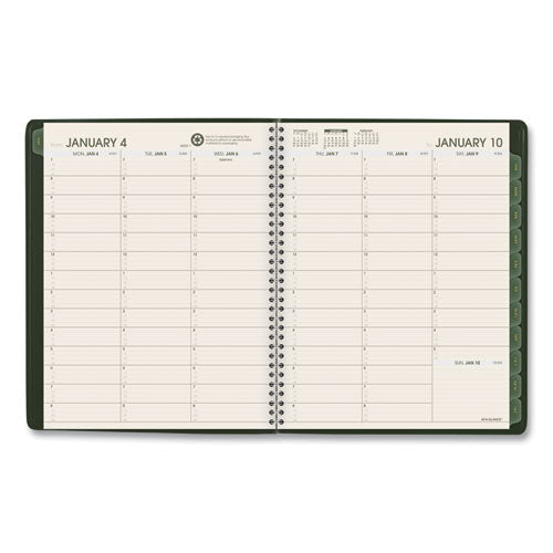 Recycled Weekly Vertical-column Format Appointment Book, 11 X 8.25, Green Cover, 12-month (jan To Dec): 2025.