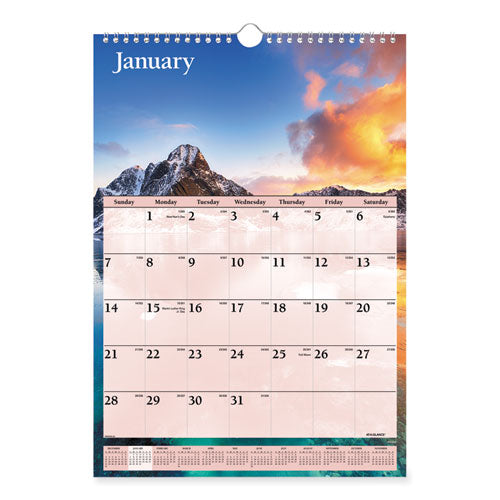 Scenic Monthly Wall Calendar, Landscape Photography, 12 X 17, White/multicolor Sheets, 12-month (jan To Dec): 2025.