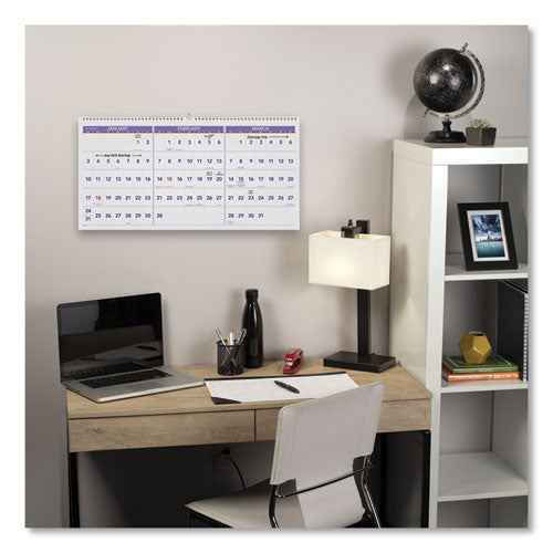 Deluxe Three-month Reference Wall Calendar, Horizontal Orientation, 24 X 12, White Sheets, 15-month: Dec 2024 To Feb 2026.